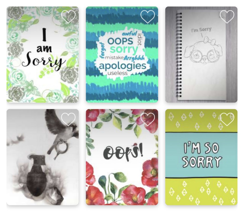 A selection of Moments from the Be Momentful app to help you apologise